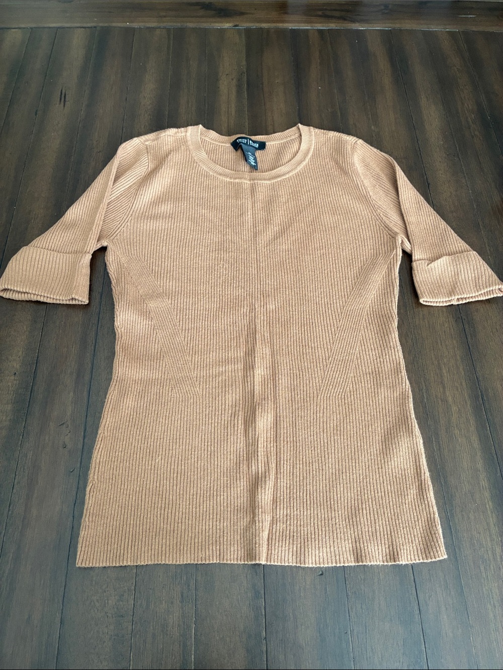 White House Black Market Ribbed Scoop Neck Sweater in Camel